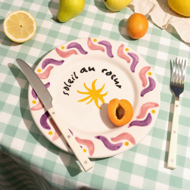 Assiette à dessert en céramique - soleil au coeur (x6)
