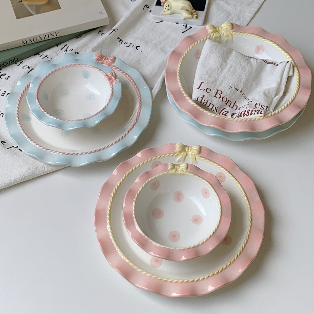 Service d'assiettes & bol - Petit noeud (3 pièces)