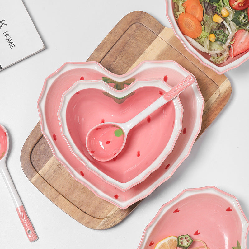 Set d'assiette, bol & cuillère - Heart Strawberry (3 pièces)