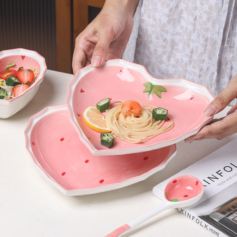 Set d'assiette, bol & cuillère - Heart Strawberry (3 pièces)