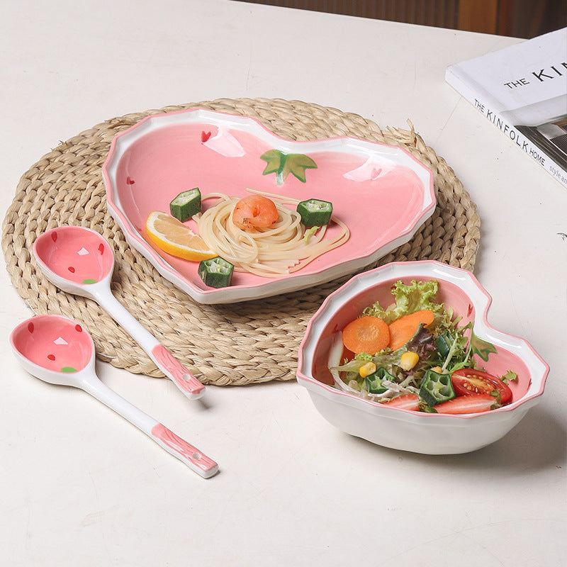 Set d'assiette, bol & cuillère - Heart Strawberry (3 pièces)