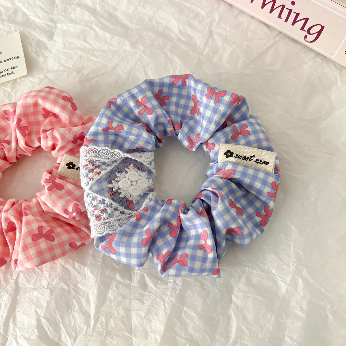 Chouchou - Vichy, dentelle & noeud