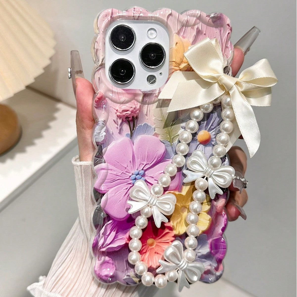 Coque iPhone - Fleurs peintes à la main (avec bracelet)