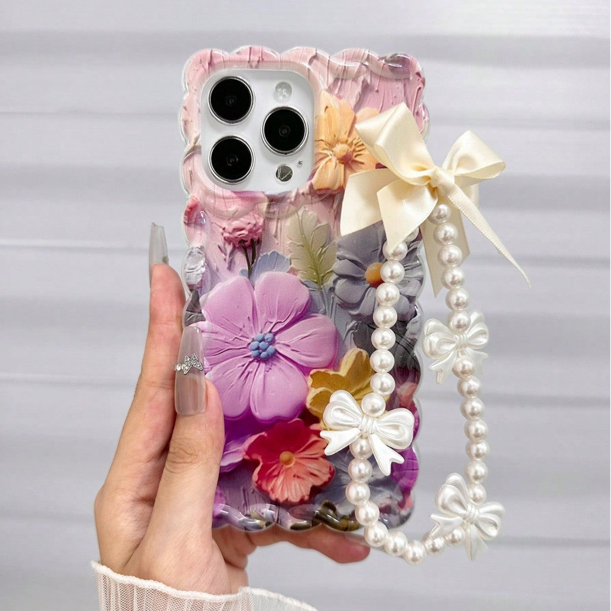 Coque iPhone - Fleurs peintes à la main (avec bracelet)
