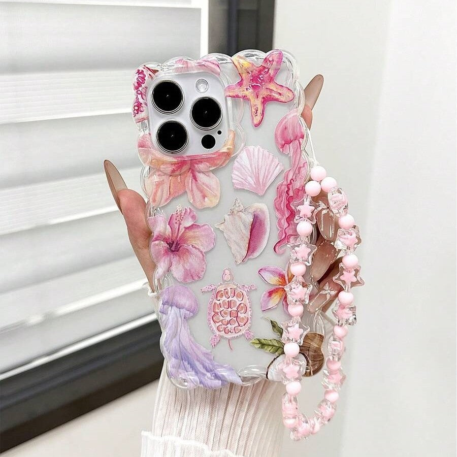Coque iPhone - Pink ocean bloom avec bracelet