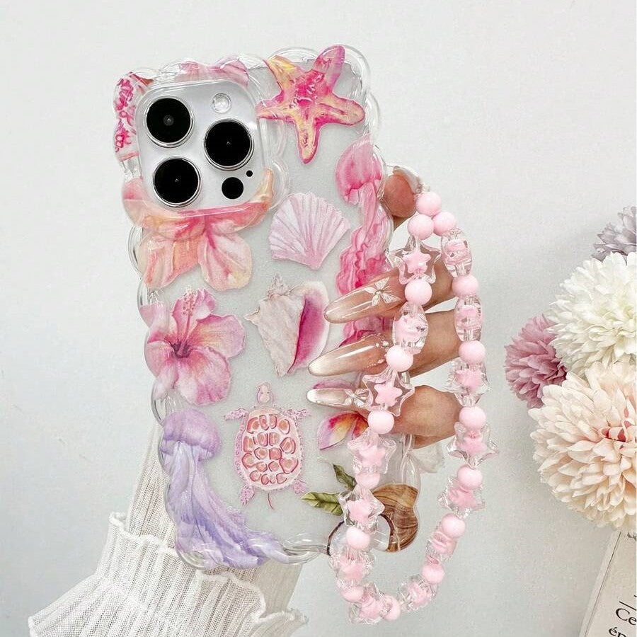 Coque iPhone - Pink ocean bloom avec bracelet